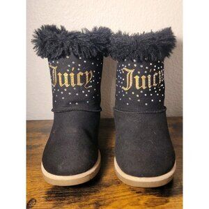 Juicy Couture Faux Fur Coronado 2 Girls Toddler Ankle Boot Shoes 12M Glitter Blk